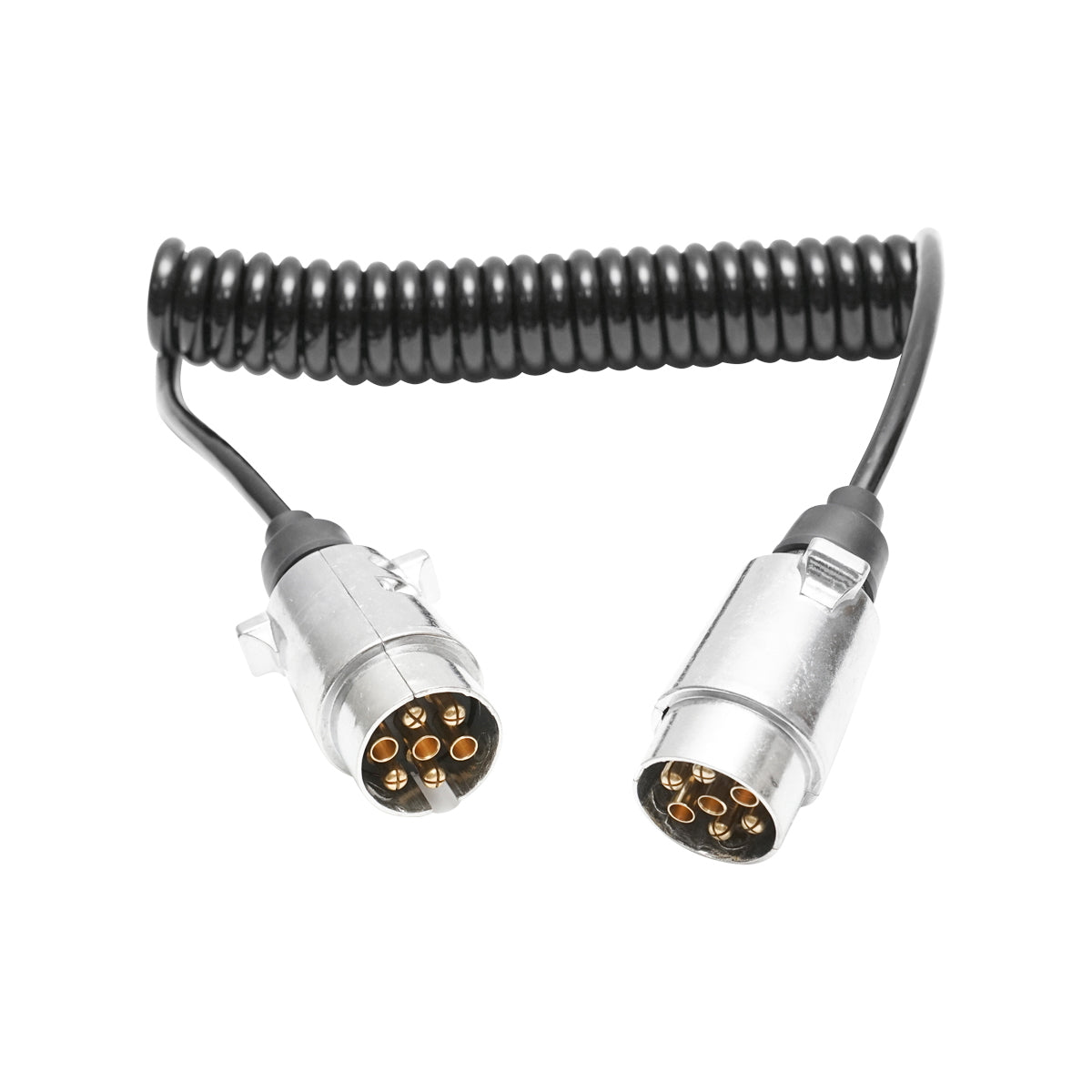 Flexible electric spiral cable 2.5M, 7 pins for trailer with 2 metal male connectors Breckner Germany